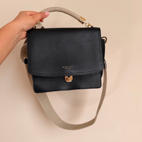 RADLEY LONDON Handbags - Radley London Black Crossbody Bag with Beige Strap